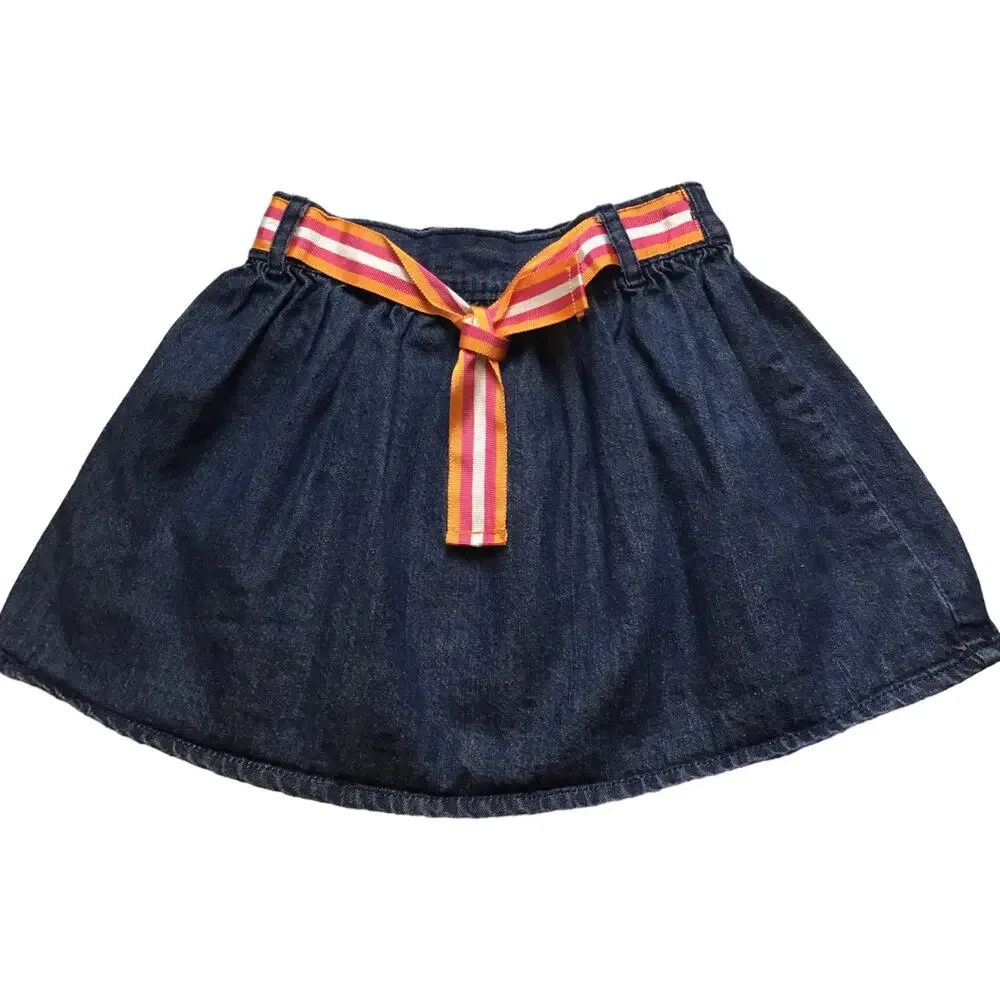 Girls 4T 3 Piece Carter's Outfit White Floral Tank Denim Skirt Navy Shorts